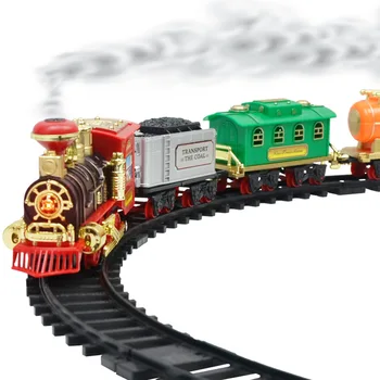 Elektrikli Klasik Demiryolu Tren Seti çocuk Oyuncakları Aydınlatma, Ses ve Duman Öykünme Retro Tren Modeli çocuk Bulmaca Oyuncak