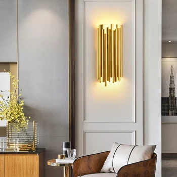 FKL lüks Modern altın LED duvar lambası basit yatak odası başucu koridor ışık oturma arka plan