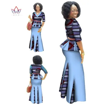 Geleneksel afrika kıyafeti 2 Parça Set kadın kıyafetleri Yarım Kollu Maxi Elbise Dashiki Afrika Baskı Etek ücretsiz Eşarp 6XL WY1435