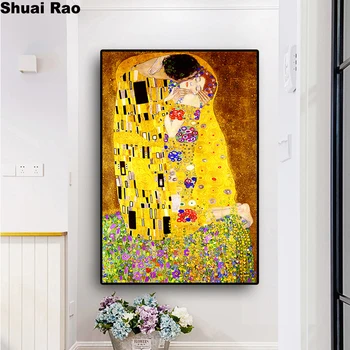 Gustav Klimt Öpücük elmas nakış Sevgili aşk diy elmas boyama çapraz dikiş 5d tam kare yuvarlak matkap 5d bulmacalar