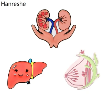 Hanreshe Sevimli Tıbbi Emaye Broş Pins Karaciğer ve Böbrek Meme Yaka İğneler Anatomi Visseral Pimleri Takı Doktorlar Hemşireler için
