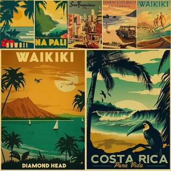 Hawaii Manzara Posteri Vintage Kraft Kağıt Posterler HD Baskılar Bar Ev Oturma Odası Duvar San Francisco dekor boyama
