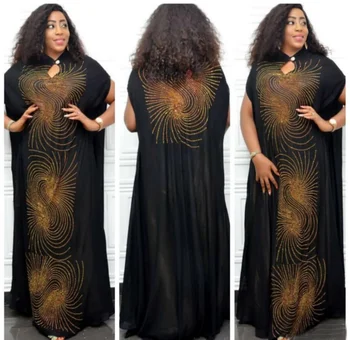 Houseofsd Afrika Moda İç İki Parça Set İle Yaka Gevşek Sıcak Sondaj Kısa Elbise Uzun Kollu Stand Şifon 