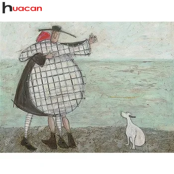 Huacan Dıy Elmas Boyama Karikatür Portre Ev Dekor Nakış Mozaik Köpek Manzara Kare / yuvarlak Duvar Sticker