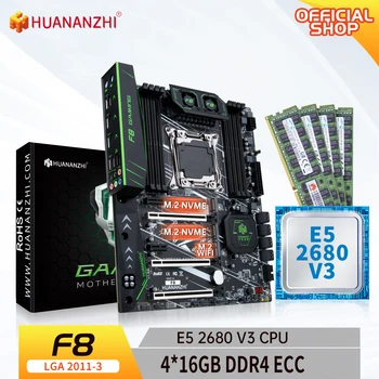 HUANANZHI F8 LGA 2011-3 Anakart Intel XEON E5 2680 V3 ile 4 * 16G DDR4 RECC bellek combo kiti seti NVME SATA USB