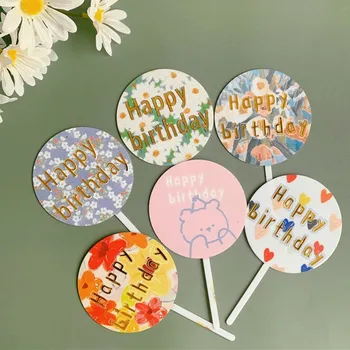 ıns Renkli çiçekler Mutlu Doğum Günü Pastası Topper Akrilik 3D Karikatür boyama Kek Toppers Doğum Günü Partisi Pişirme Kek Dekorasyon