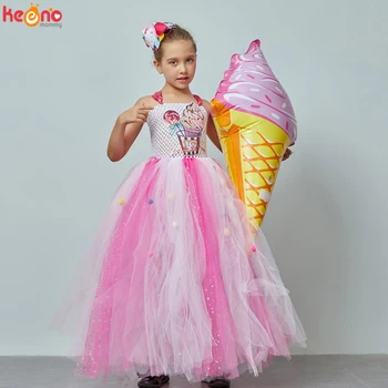 Işıltılı Kızlar Dondurma Elbisesi Tutu Elbise saç fiyonkları çocuklar için şeker Düğün Doğum Günü Partisi Kostüm Kızlar Şeker Arazi Tül Elbise