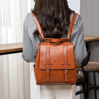 Kadın Sırt Çantaları PU Deri Seyahat omuz çantası büyük kapasiteli Vintage Okul Çantaları Genç Kız sırt çantası kadın laptop çantası