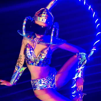 Kadın Şarkıcı LED Performans Kostümleri Gece Kulübü DJDS Lazer Seksi Bikini Caz / Kutup Dans Giyim Festivali Rave Kıyafet DWY5424