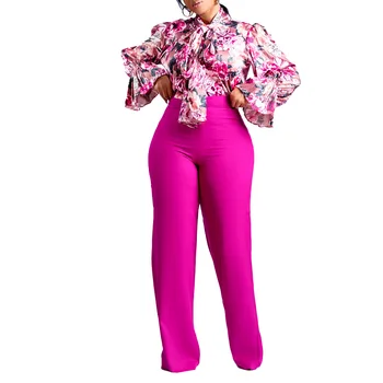 Kadınlar için afrika Giysileri Sonbahar Afrika Kadınlar Uzun Kollu Baskı Polyester İki Adet Setleri Üst ve Uzun Pantolon Afrika Takım Elbise
