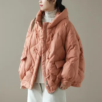 Kadınlar Vintage Kapşonlu Parkas Katı Renk Sıcak Palto 2021 Kış Yeni Uzun Kollu Üstleri Fermuar kadın kıyafetleri Artı Pamuk Giyim