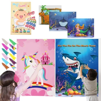 Karikatür Çıkartmalar Kız Erkek Pin Diş Kukla Boynuz Kuyruk Poster Unicorn Dinozor Köpekbalığı Mermaid Bebek Parti Oyunları Sticker Hediye