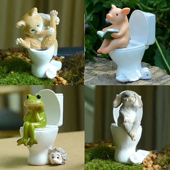 Kedinin Günlük Yaşam Sevimli Domuz Tuvalet Figürü Sevimli Tavşan Hayvan Minyatür Heykeller masaüstü araba Süsler Oyuncaklar Hediye çocuklar için
