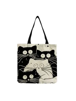 Kişilik Karikatür Kedi Tote Çanta Bayanlar İçin Büyük Kapasiteli Kadın Hayvan Baskı Çanta Kaliteli Katlanabilir Tüm Maç alışveriş çantası