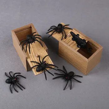 Komik Korkutmak Kutusu Prank Örümcek Ahşap Fidget Anti-stres Faiz Oyun Trick Joke Sürpriz Yetişkin Cadılar Bayramı Oyuncaklar Çocuk Hediyeler için