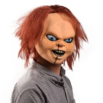 Korku Chucky Maske Cosplay Hayalet Çocuk Face Tam Yüz Kask Korkunç Kask Cadılar Bayramı Canival Spook Ev Partisi Katil Sahne 