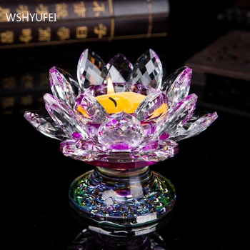 Kristal Cam Lotus Şamdan Buda Salonu Tereyağı Lamba Tutucu Dekorasyon Oturma Odası Feng Shui Süsler Ev Aksesuarları