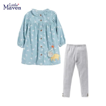 Küçük maven 2022 Bebek Kız Giysileri Setleri İlkbahar ve Sonbahar günlük kıyafetler Pamuklu Elbise ve Tayt Çocuklar için Güzel 2-7 yıl
