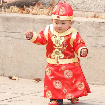 Kış Yenidoğan Bebek Erkek Çin Geleneksel Kostüm Yeni Yıl Partisi Kalınlaşmak Giyim Nakış Doğum Günü Festivali Hediye Tang Takım Elbise