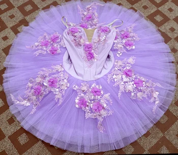 leylak çiçek Ön-profesyonel bale tutuş kız performans klasik bale tutu gözleme kostüm bale tutu mor BLST20050