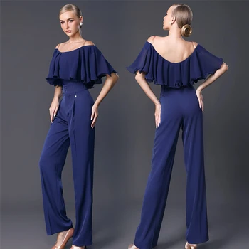 Mavi Latin Dans Pantolon Uygulama Giyim Moda Yüksek Bel Modern Dans Pantolon Kadın Ulusal Standart Pantolon SL7332