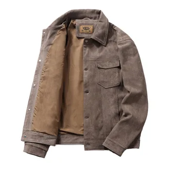Mcikkny Moda Erkek Süet deri ceketler Mont Düz Renk deri ceketler Dış Giyim Erkek Boyutu M-4XL