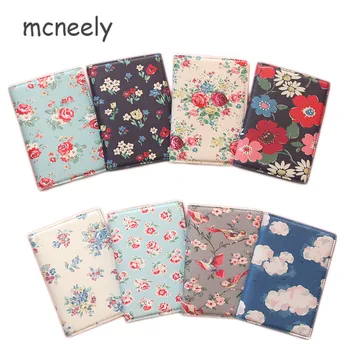 Mcneely Çiçek Baskı Kadın Pasaport Tutucu PU Deri Kartvizit kapağı Kızlar Kredi kart tutucu Seyahat Pasaport Kapağı