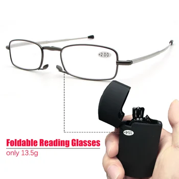 Mini Taşınabilir Katlanır okuma gözlüğü Durumda Kadın Erkek Katlanabilir Presbiyopik Gözlük tam çerçeve metal siyah +1.5 +2.0 +2.5