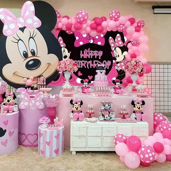Minnie Mouse Zemin Minnie Mickey Mouse Kız Pembe Mutlu Doğum Günü Fotoğraf Arka Plan Çocuklar Bebek Duş parti Malzemeleri