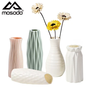 Mosodo Plastik Çiçek Vazo İskandinav Seramik Vazo Modern saksılar Beyaz Vazolar Çiçekler İçin Oturma odası Ev Dekorasyon Aksesuarları