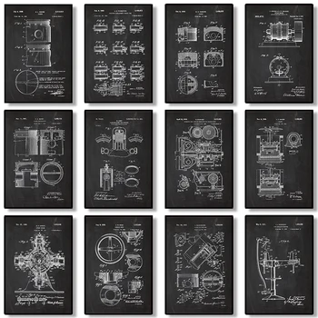 Motor Krank Mili Mekanik Planları Vintage Mekanik Meraklısı duvar sanat dekoru Ev Dekorasyon Oturma Odası Posterler Resim