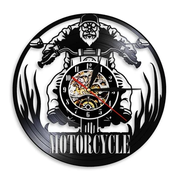 Motosiklet Kafatası Binici Vinil Kayıt duvar saati Garaj Mekanik İşareti Hayalet Chopper Biker Cadılar Bayramı Korku Dekoratif duvar saati
