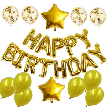 Mutlu Doğum Günü Balon Seti 16 İnç Mektup Folyo Balon Doğum Günü Partisi Dekorasyon Çocuklar Altın konfeti balonları Parti Malzemeleri 25 adet