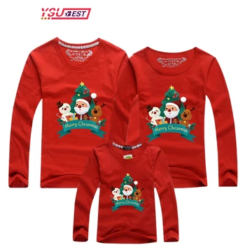 Noel Aile Eşleştirme Kıyafetler Anne Baba Kızı Oğul Yeni Yıl Karikatür Elbise Uzun Kollu Kırmızı T-shirt Yetişkinler Çocuklar Tops