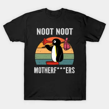 Noot Noot Pingu Retro Komik Tişörtleri Büyük Boy Estetik Ulzzang Sevimli grafikli tişört Erkekler için %100 Pamuk Camisas Hombre Erkek
