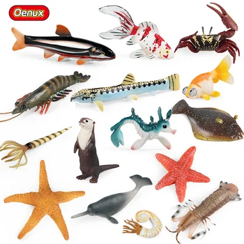 Oenux Deniz Yaşamı Hayvanlar Oyuncak Köpekbalığı Kalamar Karides Goldfish Denizyıldızı Yengeç Modeli Aksiyon Figürleri PVC Minyatür Koleksiyon Çocuk Hediye
