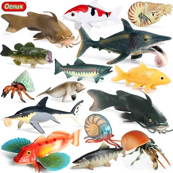 Oenux Okyanus Hayvanlar Balık Koi Carb Somon Bas Nautilus Modeli Aksiyon Figürleri Deniz Akvaryum Figürleri Eğitim Dekorasyon Çocuk Oyuncak