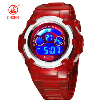 OHSEN Çocuklar Spor Saatler 50M Su Geçirmez Kırmızı Silikon Elektronik Kol Saati Kronometre Çocuk dijital saat Erkek Kız İçin