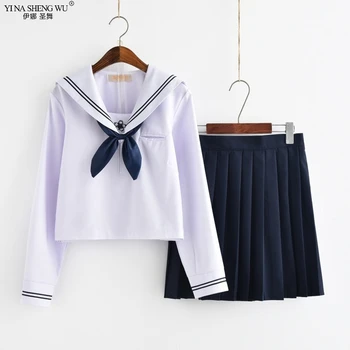 Okul Kız Etekler Japon Kore Tarzı JK Üniforma Japonya Moda Koleji Sailor Kostüm Pilili Anime Kazak Kız Elbise