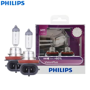 Philips H11 12V 55W PGJ19 - 2 VisionPlus 3250K Parlak ışık %60'a kadar Görüş Halojen Orijinal Araba Lambaları Far 12362VPS2, 2X