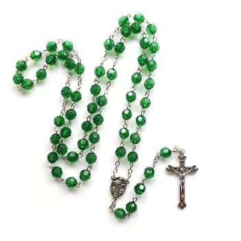 QIGO Yeşil Akrilik Tespih Kolye Vintage Çapraz Kolye Uzun Kolye Erkekler Kadınlar İçin Hıristiyan Kilisesi Namaz Süsler