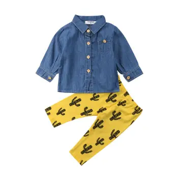 Rahat Yenidoğan Toddler Erkek Bebek Kız Giysileri Denim Gömlek Tops + Uzun pantolon Kıyafetler Boyutu 1-4T