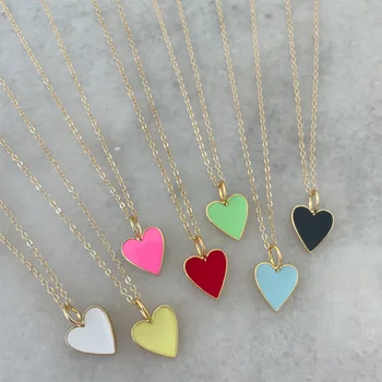 Renkli Kalp Basit Tarzı Kolye Kolye Renkli Kalp Aşk Kolye Klavikula Zincirleri Yeni Moda İnce Zincir Boyun Takı