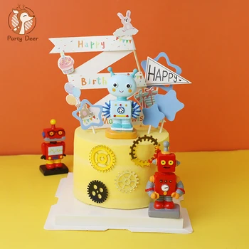 Robot Doğum Günü Pastası Topper Sevimli Yabancılar Doğum Günü Partisi Süslemeleri Çocuklar Doğum Günü Partisi Malzemeleri Bebek Duş Çocuk Aşk Hediyeler
