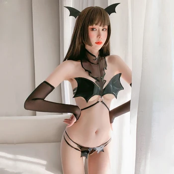 Seksi Iç Çamaşırı Şeytan Cosplay Kostümleri Yarasa Kız Bikini Tasarım Üniforma Cazip Sıcak Kız Cadılar Bayramı Seti Sevimli Canlı Gösteri Kıyafet