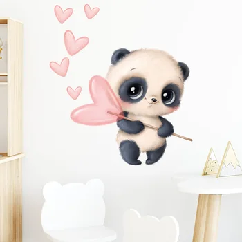 Sevimli Panda Pembe Kalp duvar çıkartmaları Çocuk Odası için Bebek Odası Kreş Çıkartmaları Duvar Çıkartmaları PVC Duvar Resimleri Ev Dekorasyon