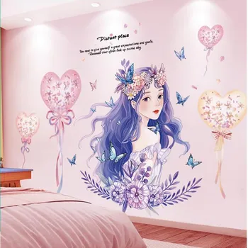 [shijuekongjian] Kız Kelebekler duvar çıkartmaları DIY Karikatür Balonlar Duvar Çıkartmaları Bebek Odası Çocuk Yatak Odası seramik karo