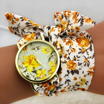 Shsby Tasarım Bayanlar Çiçek Bez kol saati Altın Moda Kadın Elbise Saatler Yüksek Kaliteli Kumaş Saat Tatlı kız çocuk saatleri