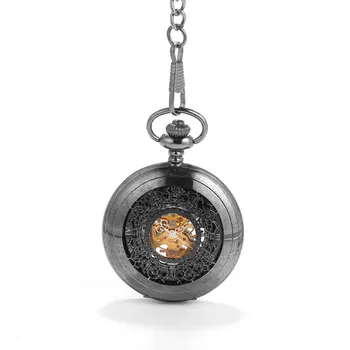 Siyah ajur oyma mekanik cep saati bronz cep saati retro hediye kişilik yaratıcı siyah yüz kuvars cep saati