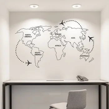 Sıcak Satış Saf Siyah Dünya Haritası Duvar Sticker Minimalist Yedi Kıta Land Plaka Duvar Kağıdı Yatak Odası TV Arka Plan duvar resmi